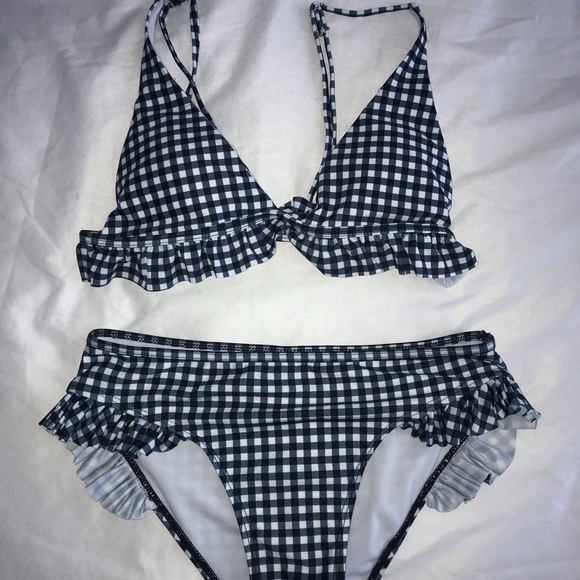 black and white gingham bikini with ruffles